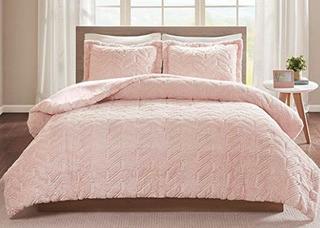 Burkett Embroidered Chevron Ultra Plush Comforter Mini Set Queen, Blush 