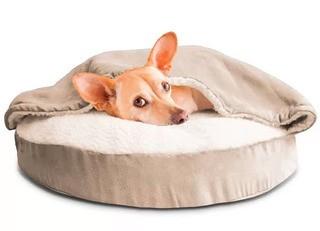 Fern Snuggery Hooded Dog Bed Beige 26"