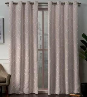 Belew Embroidered Geometric Blackout Thermal Grommet Curtain Panels, Blush 52x63"