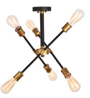 Axel 6 Light 17 inch Black and Brass Semi Flush Mount Ceiling Light