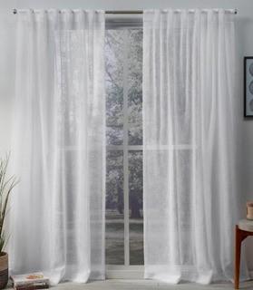 Mirfield Solid Colour Sheer Tab Top Curtain Panels, White, 50x96"