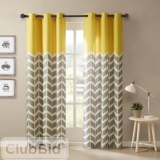 INTELLIGENT DESIGN ALEX CHEVRON 63-INCH PRINTED GROMMET TOP WINDOW CURTAIN PANEL PAIR IN BLACK