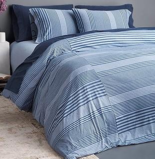 Calvin Klein Modern Cotton Jersey Body Duvet Cover Rhythm Coastal Blue Stripe - Queen