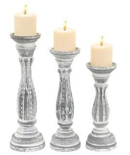 Uma Wood Candle Holder (Set Of 3) 15", 13", 11"H 98761