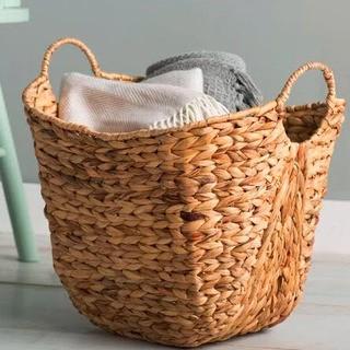 Tall Water Hyacinth Wicker Basket with Handles