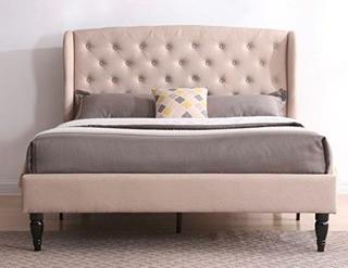 Nilah Upholstered Platform Bed, Linen-Queen