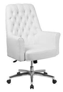 Mid-Back Traditional Tufted White Leather Executive Swivel Office Chair with Arms