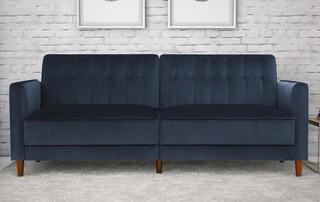 Blue Velvet Pin Tufted Transitional Twin/Double Size Futon