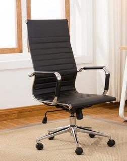 Belleze High Back Ribbed Upholstered Leather Executive Swivel Office Chair, Black