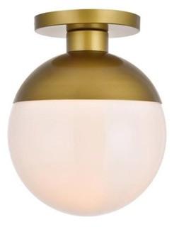 Living District LD6060BR Eclipse 1 Light Flush Mount Ceiling Light with Frosted White Glass, Brass