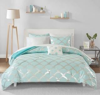 Kaylee 8-Piece Aqua Queen Geometric Comforter Set