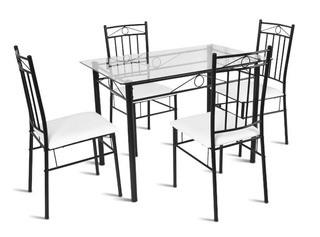 COSTWAY 5 PIECE DINING SET GLASS METAL TABLE AND 4 CHAIRS