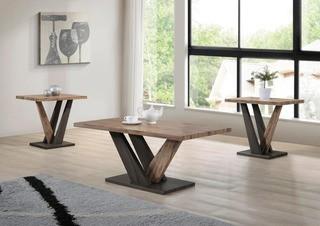 Carla Dark Gray/Brown Oak Coffee and End Table (Set of 3)