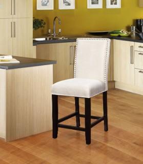 Linon Home D?cor Products Stewart Solid Wood Black Modern Full Back Armless Bar Stool with White Polyester Seat