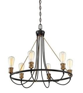 Meridian 6 Light Candle Chandelier M10008-51 Vintage Black with Warm Brass