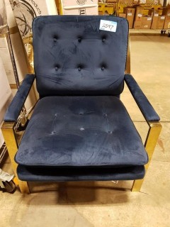 Modern Blue Armchair with Gold Metalic Legs