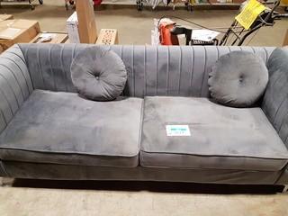 Blue/Grey Sofa with Chrome Legs