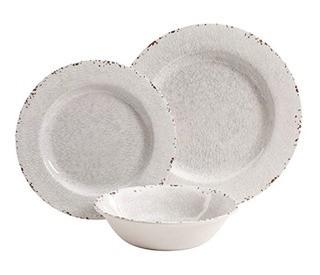 Gibson Studio 114334.12 Mauna 12 Piece Heavy Weight Melamine Dinnerware Set, Ice Rustic