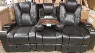 Blk - Electric Triple Reclining Entertainment sofa - As Is