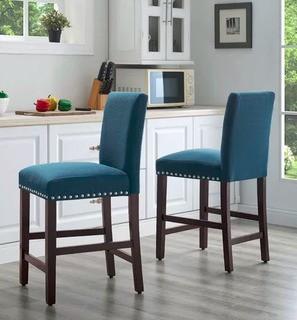 Santillo 24.5" Bar Stool, Azure, Set Of 2