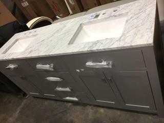 72" Vanity, Light Grey, Cracked Top, Chips-As Is