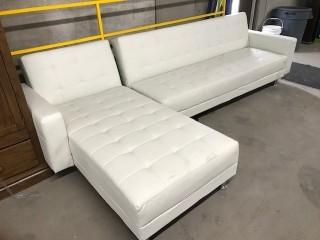 White Leather Tufted Sectional Sleeper Sofa