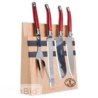 LAGUIOLE 5-PIECE KITCHEN KNIFE SET WITH MAGNETIC BLOCK IN RED