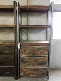 Recycled Boat Wood Cabinet 3 Shelves 3 Drawers 82" x 35" x 16" 