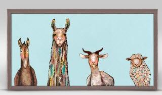 Donkey, Llama, Goat, Sheep' on Blue Background Print on Canvas 24x48"