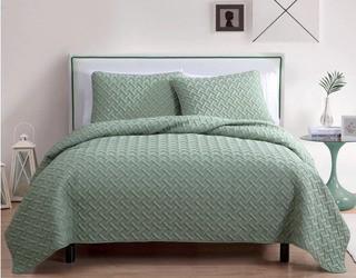 VCNY Home Nina Microfiber 3 Piece Quilt Set,Green, Double