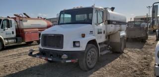 1998 Freightliner FL70 S/A Water Truck, c/w CAT 3126, 6 Speed, Hose And Reel, Front Spray Bar. VIN# 1FV6HJAA0WH902131. Unit 397. NOTE: NO PUMP
