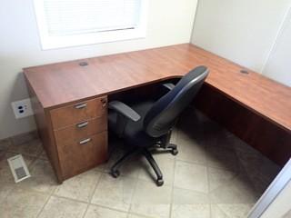 L-Shaped Desk w/ Lateral 2-Drawer File Cabinet and Task Chair. **LOCATED IN MILK RIVER**