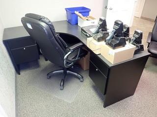 L-Shaped Desk w/Task Chair and 3 Side Chairs. **LOCATED IN MILK RIVER**