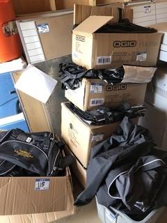 Lot of Hughson Trucking Inc. Branded Clothing including Asst. Helly Hansen Jackets, OGIO Duffel Bags, Hoodies, Shirts, Ball Caps, Toques, etc. **MUST BE REMOVED BY MON. APRIL 29 @5PM- LOCATED IN MILK RIVER**