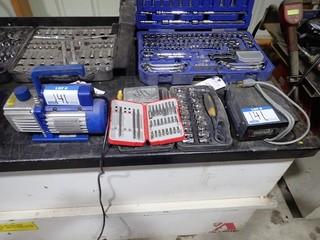 Lot of Single Stage 1/4hp Vacuum Pump, Ratcheting Wrench Set and Vista VI-R Regulated Power Supply.  **LOCATED IN MILK RIVER**