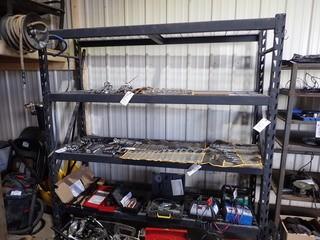 Adjustable Metal Shelving Unit w/ Wire Decking and Hose Reel. **LOCATED IN MILK RIVER**