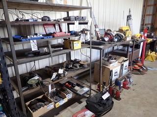 Lot of Heavy Duty Steel Shelving Unit and 2 Mobile Steel Shop Benches. **LOCATED IN MILK RIVER**
