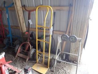 Lot of Barrel Dolly, Mag Sweep, 2-Wheel Hand Truck and Pipe Stand. **LOCATED IN MILK RIVER**