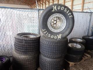 Lot of 5 Hoosier 94/15.0-15 Dirt Tires on Rims. **LOCATED IN MILK RIVER**
