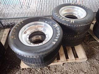 Lot of 4 Hoosier 85/8.0-15 Front Tires on Rims. **LOCATED IN MILK RIVER**