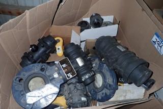 Lot of Asst. Approx. 12 Asst. Size Air Actuated Valve Controls, PVC Butterfly Valves, Camlocks, Flange Fittings, Covers, etc. **LOCATED IN MILK RIVER**