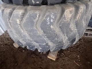 Lot of 2 Double Coin 14.00R24 All Steel Radial Earth Mover Tubeless Tires, 29.5x25 E-3/L-3 Tubeless Tire and 12.5/80-18NHS Skid Steer Tire. **LOCATED IN MILK RIVER**
