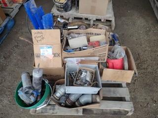 Lot of 2 Pallets Asst. Shop Supplies, Fittings, Prybars, Rubber Belting, etc. **LOCATED IN MILK RIVER**
