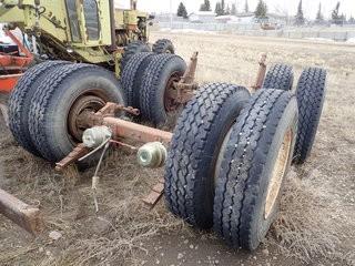 Lot of 2 Dual 11R24.5 Steel Dayton Wheels Trailer Axles. **LOCATED IN MILK RIVER**
