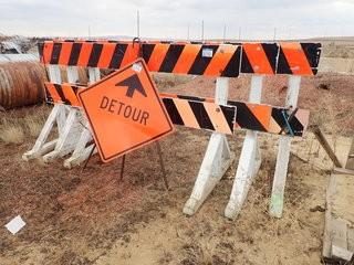 Lot of 3 Road Barriers and Detour Sign. **LOCATED IN MILK RIVER**