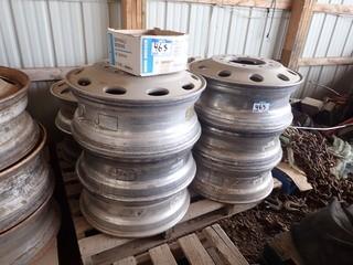 Lot of 10 Alca 24.5 Aluminum Budd Wheels and Nut Caps. **LOCATED IN MILK RIVER**