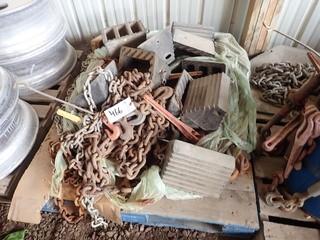 Lot of Heavy Duty Chains, Chock Blocks, etc. **LOCATED IN MILK RIVER**