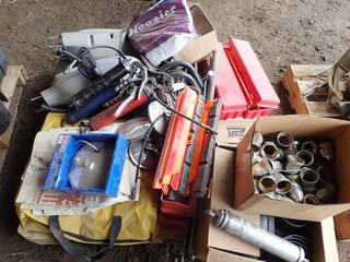 Lot of Triangle Kits, Spill Kit, Headlights, Grease Guns, Landing Gear Handles, etc. **LOCATED IN MILK RIVER**