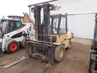 1997 Hyster H110XL2 11,000lbs Capacity LPG Forklift. 3-Stage Mast, Side Shift, Heated EROP, Pneumatic Tires, Showing 6,458hrs.  SN G005D10398U. **BEING USED FOR LOADOUT, CANNOT BE REMOVED UNTIL THUR. MAY 2 @ 2PM UNLESS RELEASED EARLY BY CENTURY-LOCATED IN MILK RIVER**