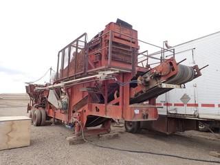 Pioneer 35-S Gravel Crusher including but not limited to Kue-Ken 28- Standard Ton/hr Cone, 10"x32" Pioneer Jaw, 28"x32" Pioneer Jaw, Operating Tower Mounted on Doepker Tridem Axle Pintle Hitch Trailer, Single Axle Belt Conveyor w/ 1987 Strike Converter, Trailmobile A71A-1AAR Single Axle Van Trailer w/ Caterpillar D342C 6-cyl 240/480V 3-Phase 150Kva 8Kw Diesel Generator, Asst. Switch Gear, Breaker Boxes, Transformer, 36'x24" Hopper, Grizzly Screen, Hopper Bin w/ Shoot, 160"x24" Conveyor, 18"x176" Conveyor, 60'x24" Single Axle Conveyor, 40'x24" Conveyor w/7.5hp Motor and Renold WM04 41/2 Gear Drive, 20'x24" Conveyor w/ 3hp Motor and McGuire 45/1 Gear Box, ASCGO Scale, 1 Set Jaw Plates, 3 Toggle Plates, 14'x3' Catwalk, 4-Light Yard Light, 2 Yard Lights, Trailer Axle, etc. VIN 35-S-100 (Crusher VIN) G23332(Trailmobile VIN) 2D9FDSA30J1C16480 (Doepker VIN). **LOCATED IN MILK RIVER**